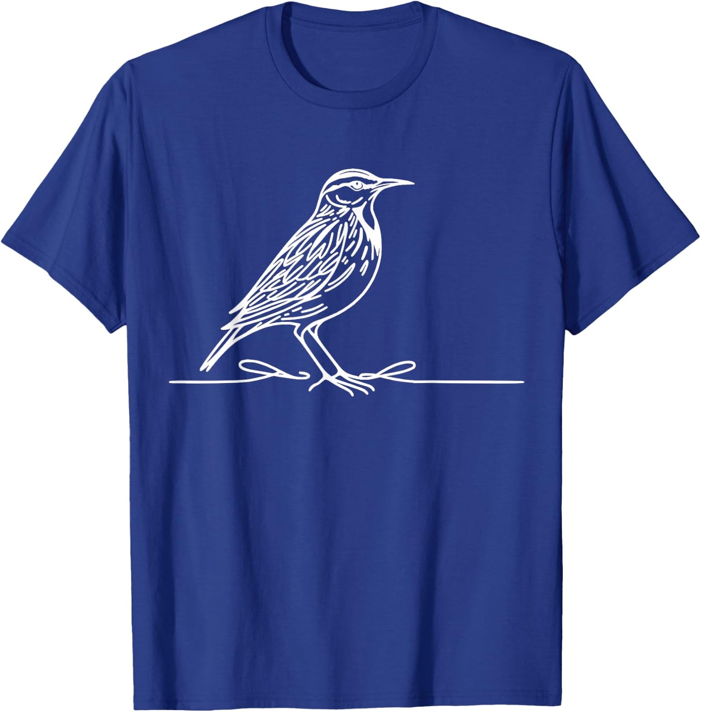Line Art Bird & Ornithologist Eastern Meadowlark T-Shirt - T-Shirt | Royal