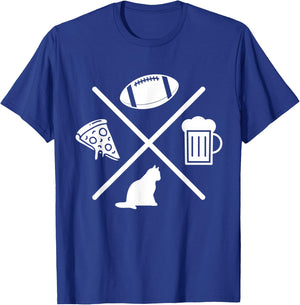 Football Beer Cats Pizza Feline Snack Food Gift T-Shirt - T-Shirt | Royal