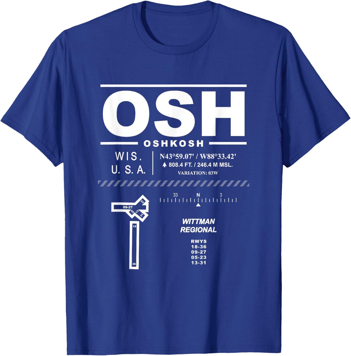 Wittman Regional Airport Oshkosh Wisconsin EAA OSH T-Shirt - T-Shirt | Royal