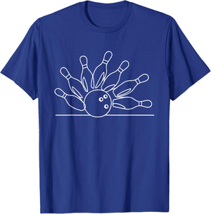 Bowling Strike Pins Line Art Sports Lover Team Bowler Player T-Shirt - T-Shirt | Royal