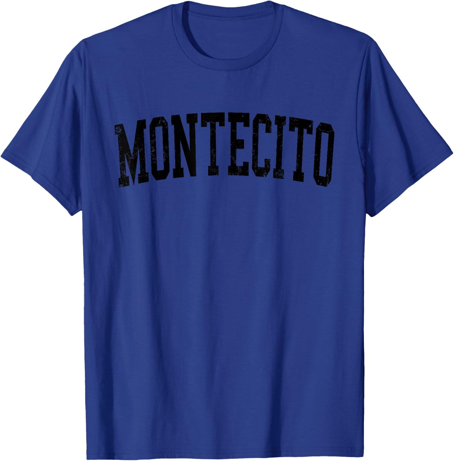 Vintage Montecito CA Distressed Black Varsity Style T-Shirt - T-Shirt | Royal
