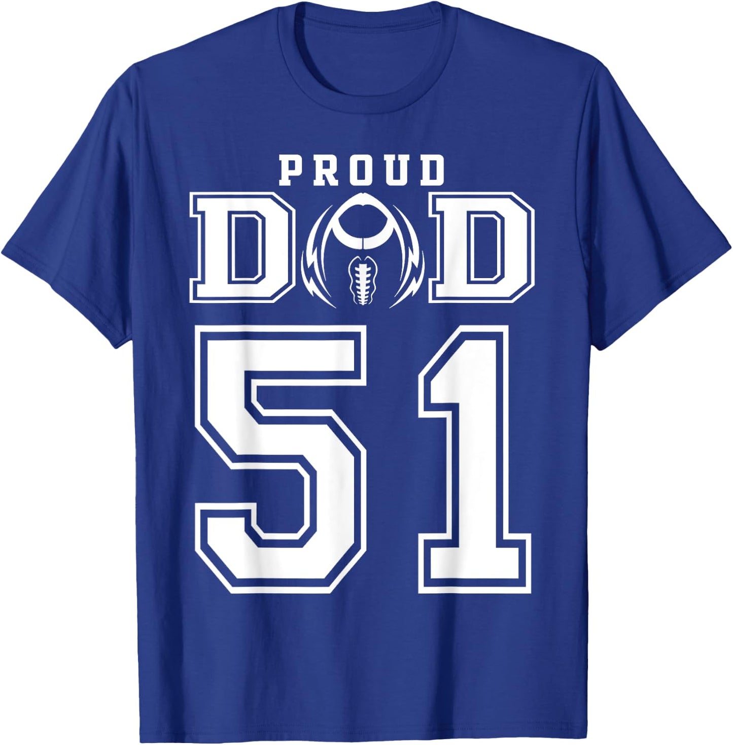 Custom Proud Football Dad Number 51 Personalized T-Shirt - T-Shirt | Royal