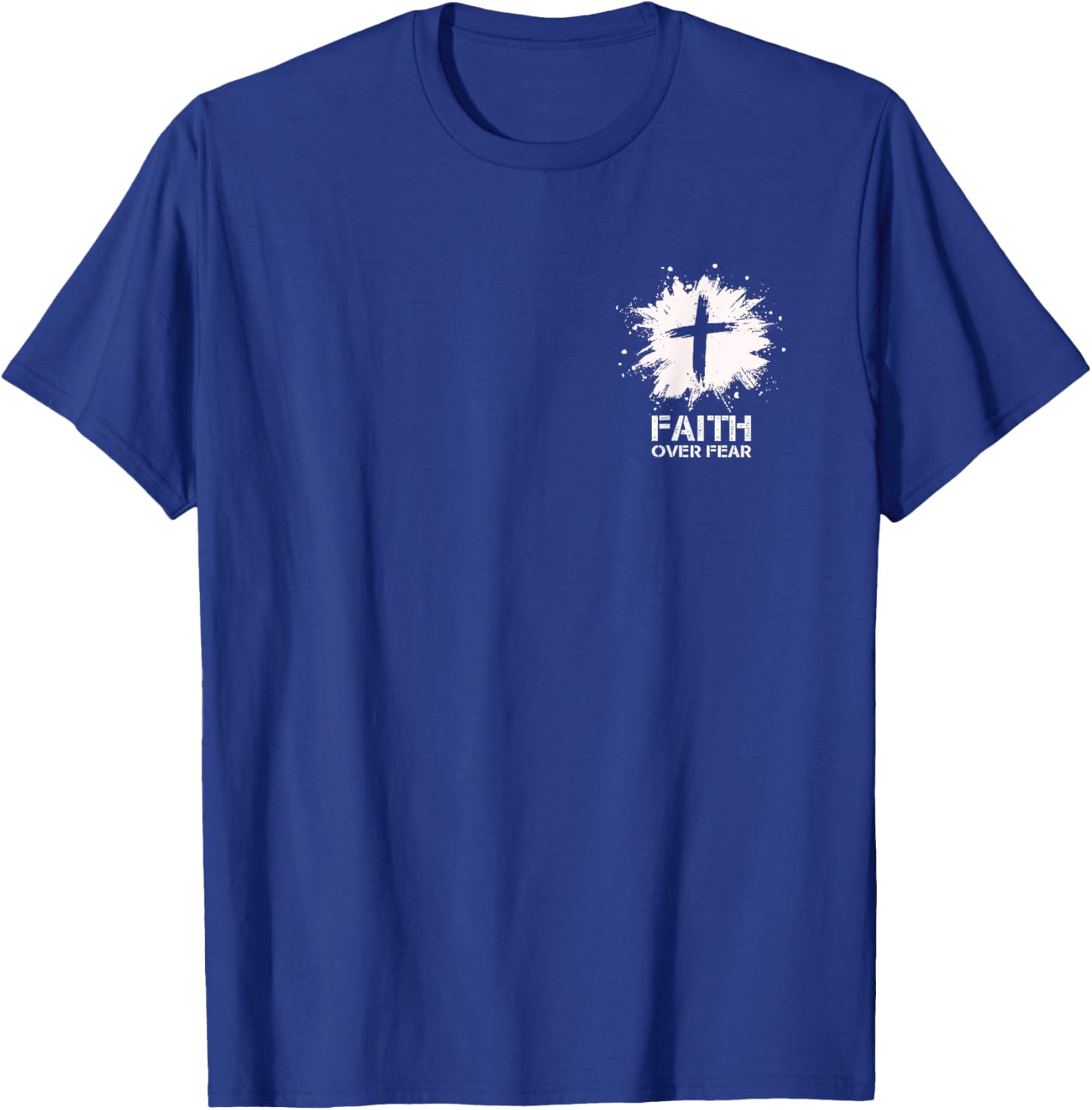 Faith Over Fear Small Cross Christian Minimalist Religious T-Shirt - T-Shirt | Royal