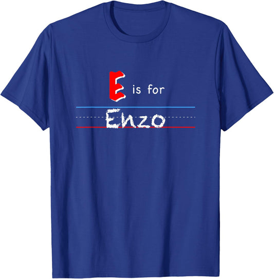 E Is For Enzo, boys custom personalized name kids school T-Shirt - T-Shirt | Royal