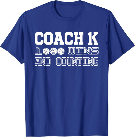 Coach K 1000 Wins Basketball T-Shirt - T-Shirt | Royal