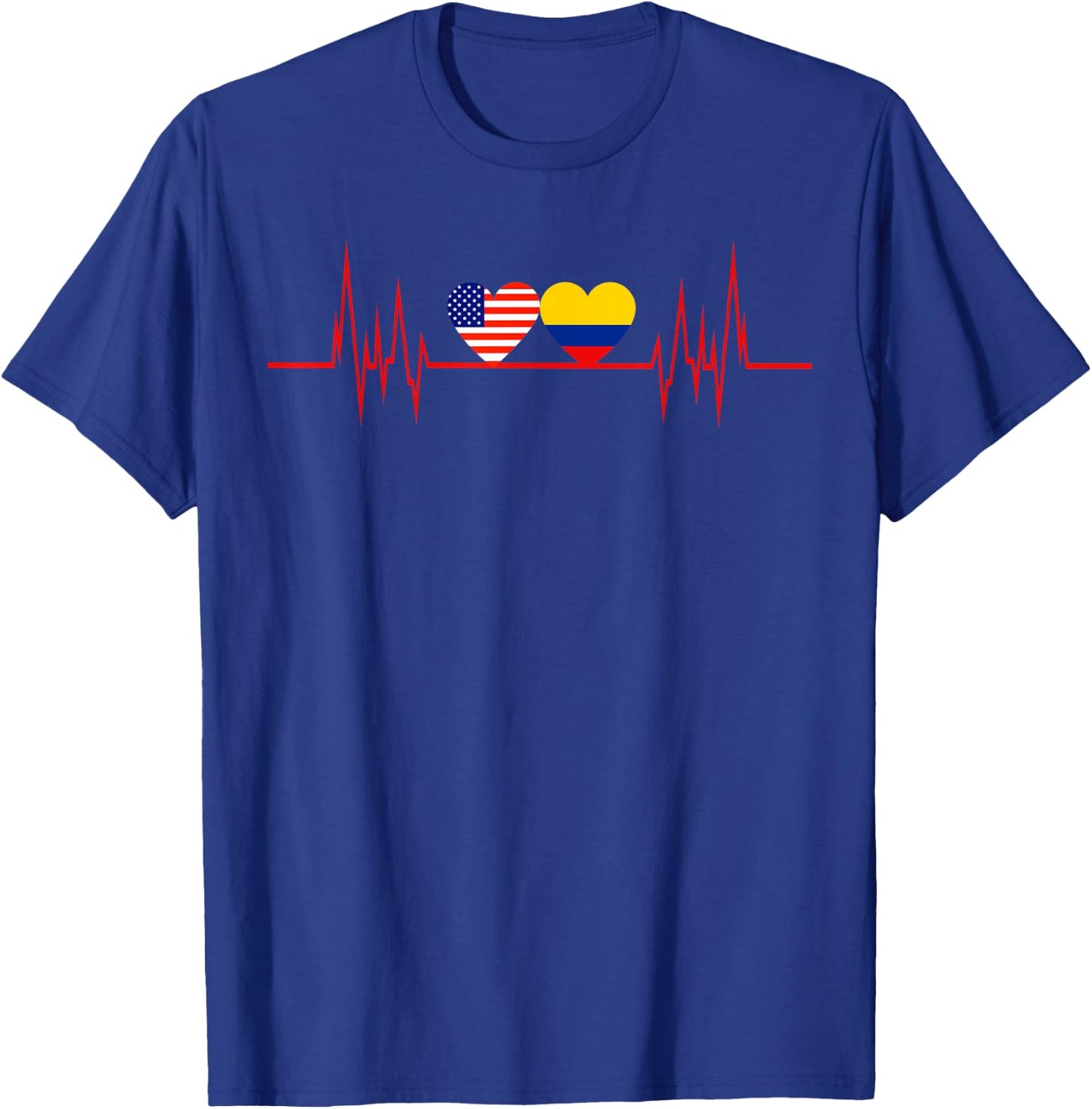 USA Colombia Heartbeat America Colombian Flag Heart T-Shirt - T-Shirt | Royal