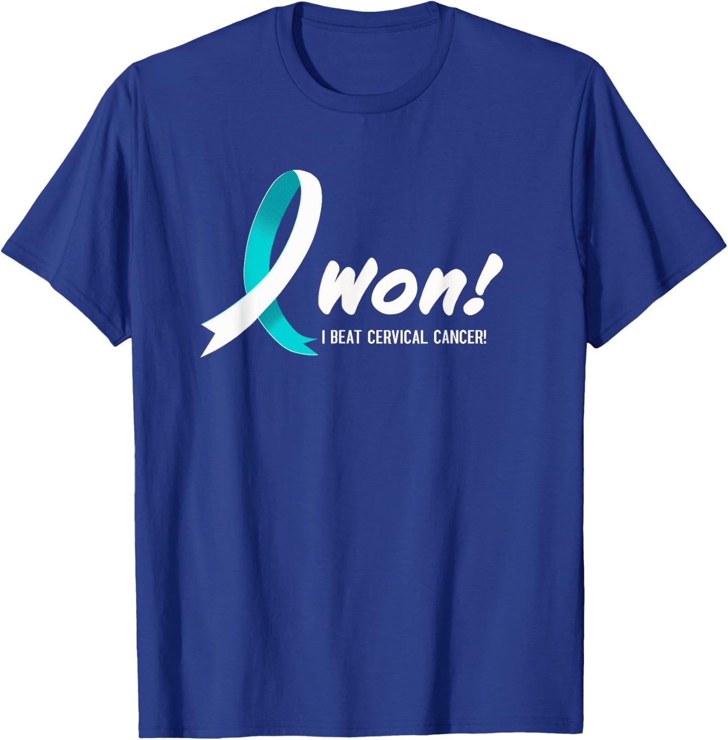 I Beat CERVICAL Cancer I Won Teal White Ribbon For Survivors T-Shirt - T-Shirt | Royal