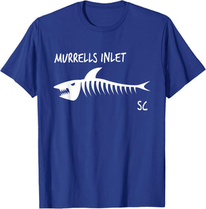 Murrells Inlet SC Shark Skeleton White Print T-Shirt - T-Shirt | Royal