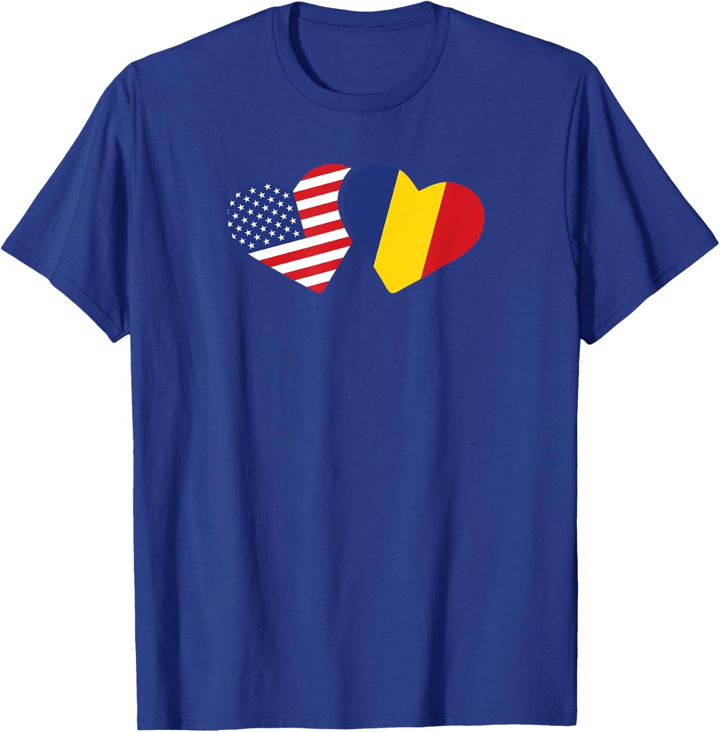 Romania USA Flag T Shirt Heart Romanian Americans Love Cute T-Shirt - T-Shirt | Royal