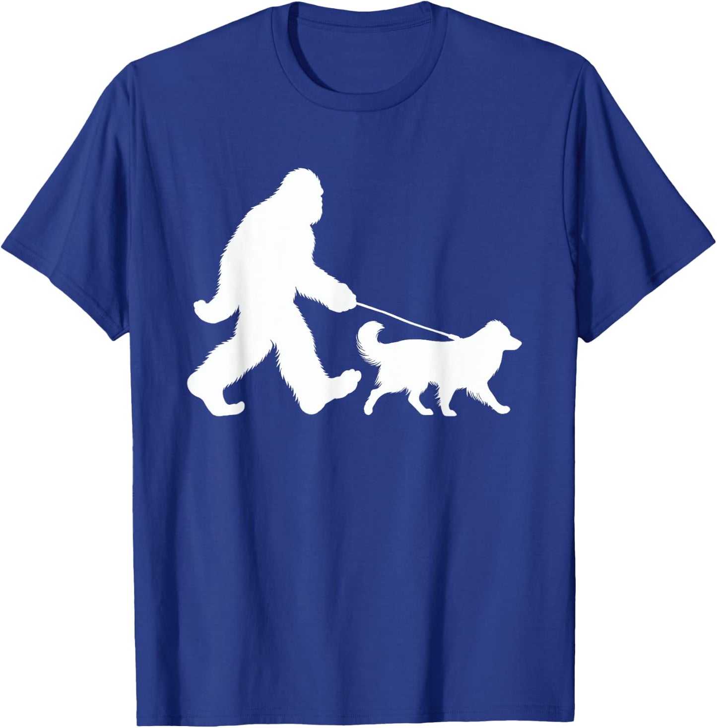 Bigfoot Walking a Dog Funny Australian Shepherd Lovers T-Shirt - T-Shirt | Royal
