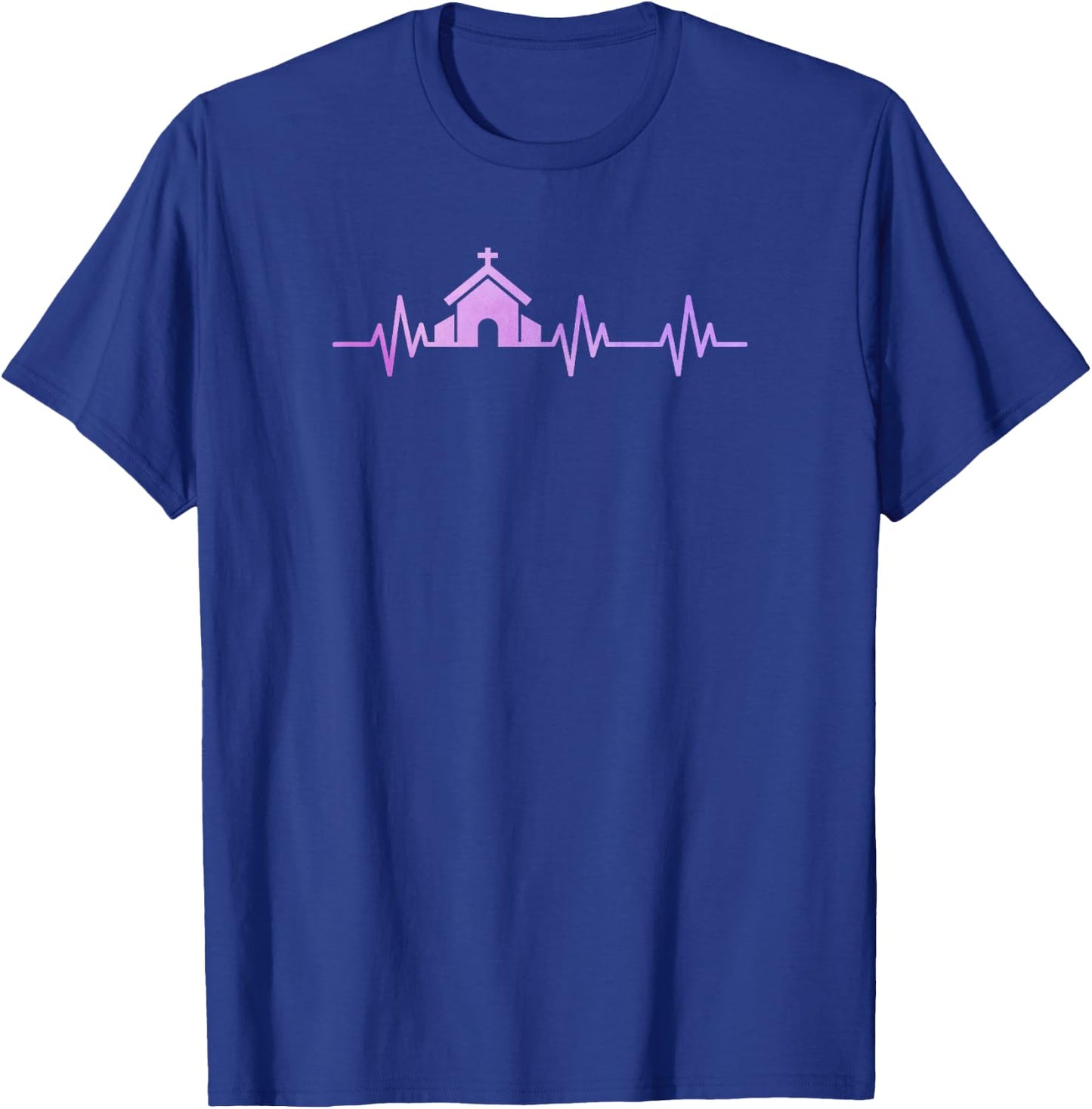 Church Heart Love EKG Heart Pulse Christian Pastor Life T-Shirt - T-Shirt | Royal