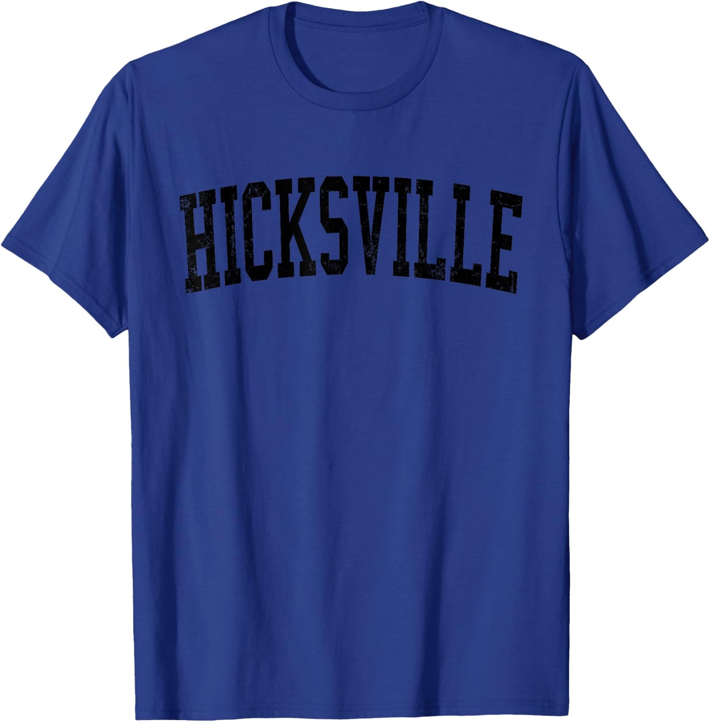 Vintage Hicksville NY Distressed Black Varsity Style T-Shirt - T-Shirt | Royal