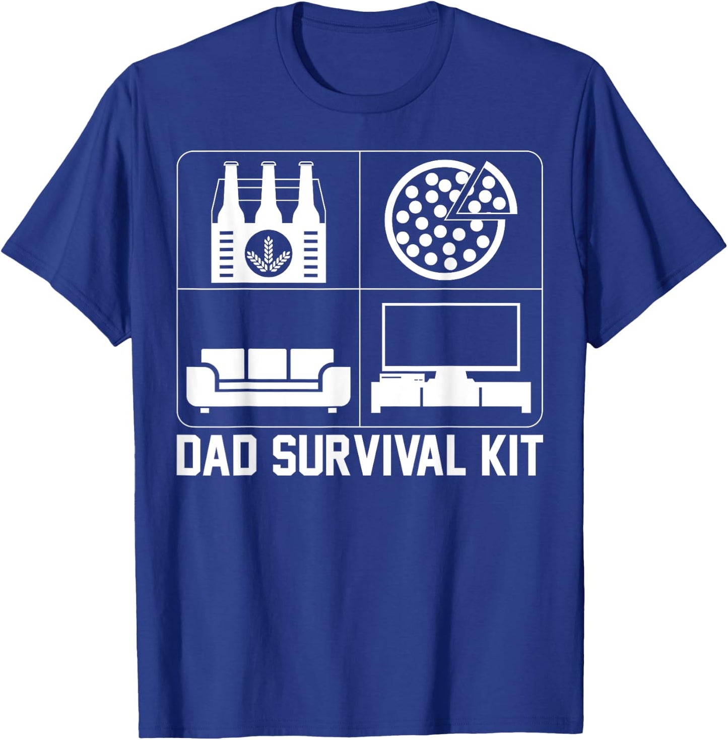 Dad Survival Kit Beer Pizza Couch TV T-Shirt - T-Shirt | Royal
