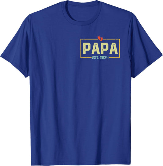 Papa Est. 2024 Papa 2024 Logo New Dad Fathers Day T-Shirt - T-Shirt | Royal