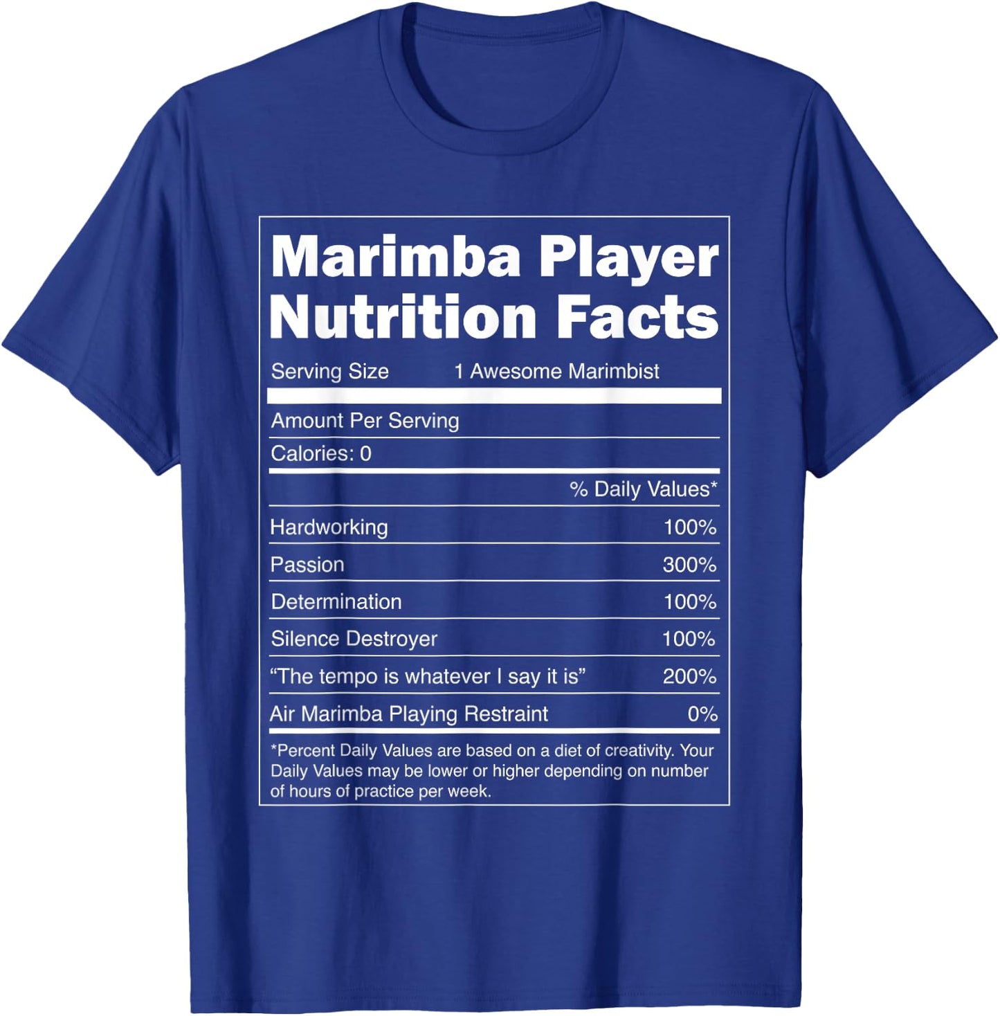 Music Gift - Funny Nutrition Facts Marimba Player T-Shirt - T-Shirt | Royal