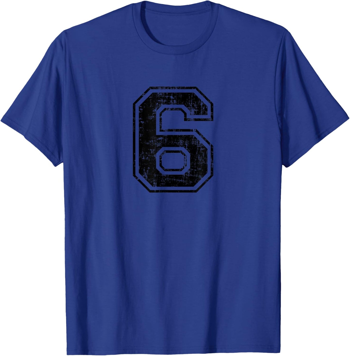 Number 6 Six Varsity Distressed Vintage Sport Team Player's T-Shirt - T-Shirt | Royal