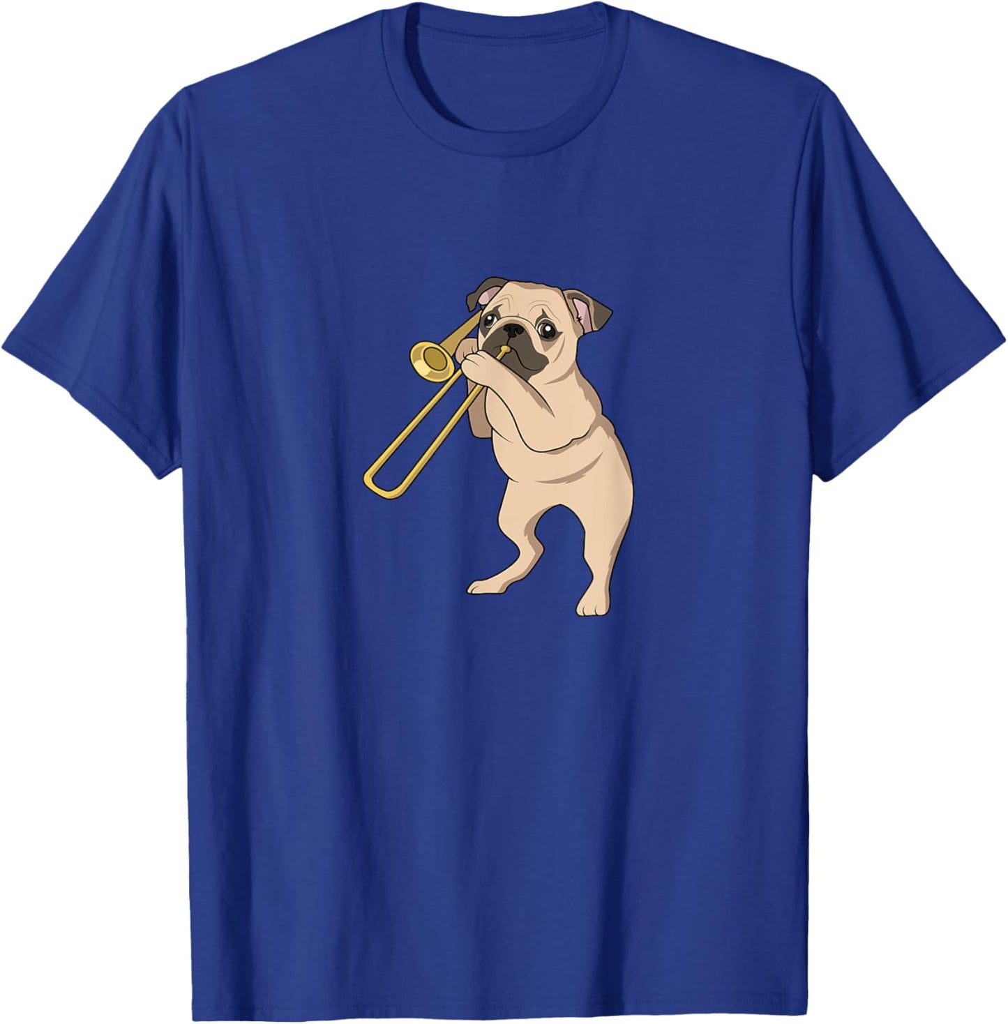 Pug Dog Playing Trombone For Brass Players and Dog Lovers T-Shirt - T-Shirt | Royal
