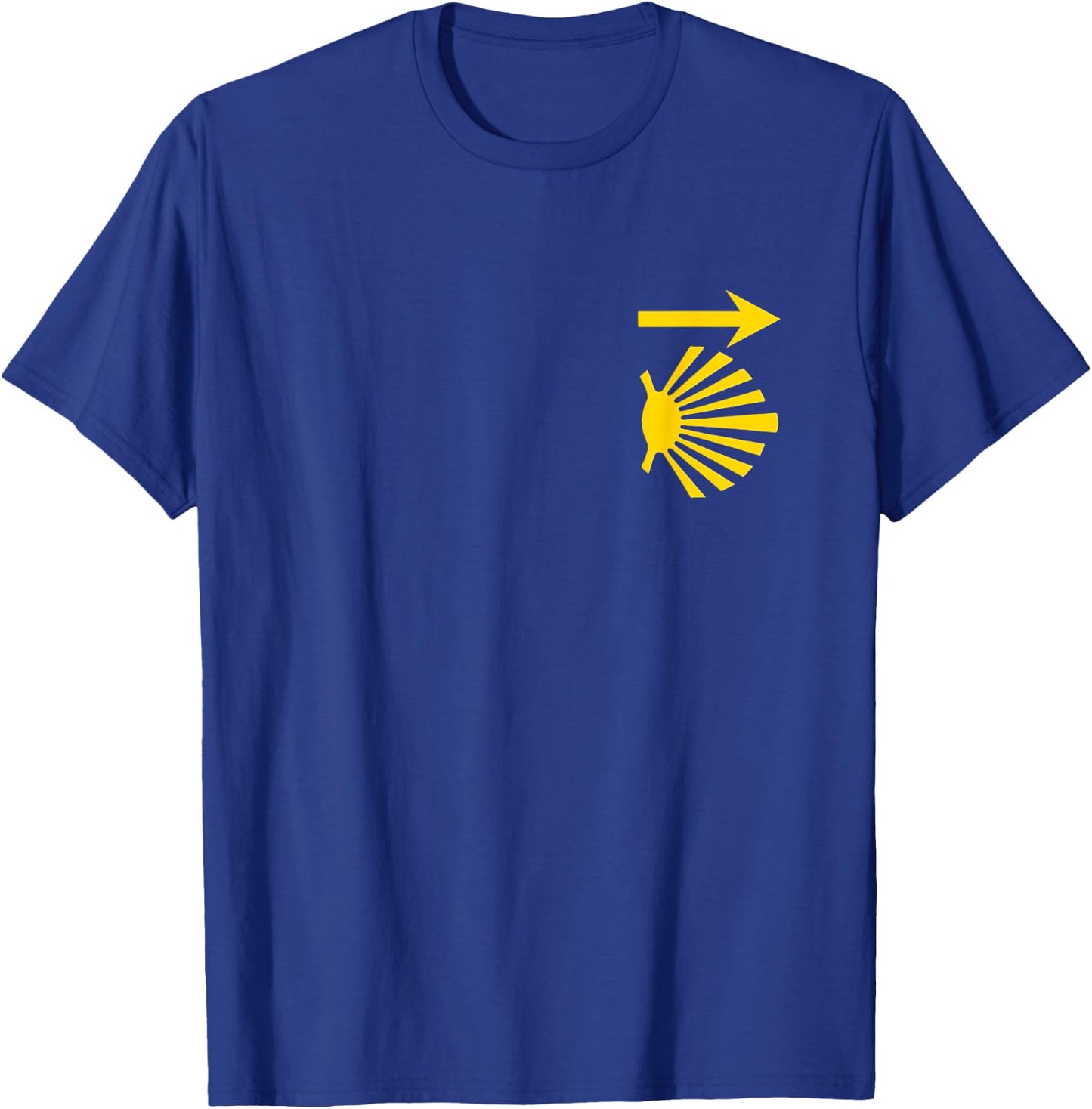 Camino de Santiago Blue Shirt Yellow Scallop Shell Arrow T-Shirt - T-Shirt | Royal