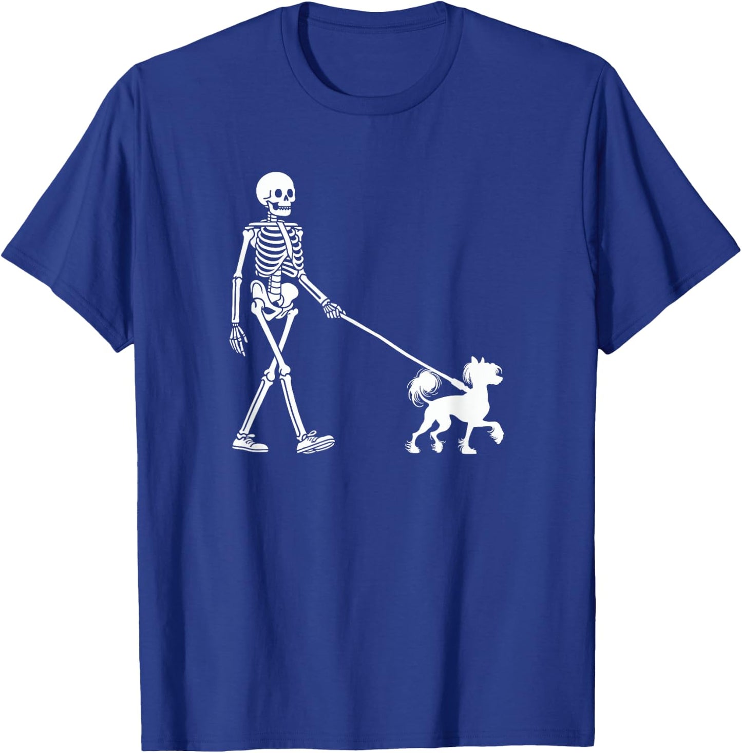 Skeleton Walking a Dog Chinese Crested Dog Halloween Outfit T-Shirt - T-Shirt | Royal