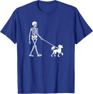 Skeleton Walking a Dog Chinese Crested Dog Halloween Outfit T-Shirt - T-Shirt | Royal