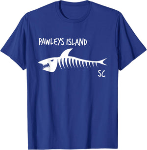 Pawleys Island SC Shark Skeleton White Print T-Shirt - T-Shirt | Royal