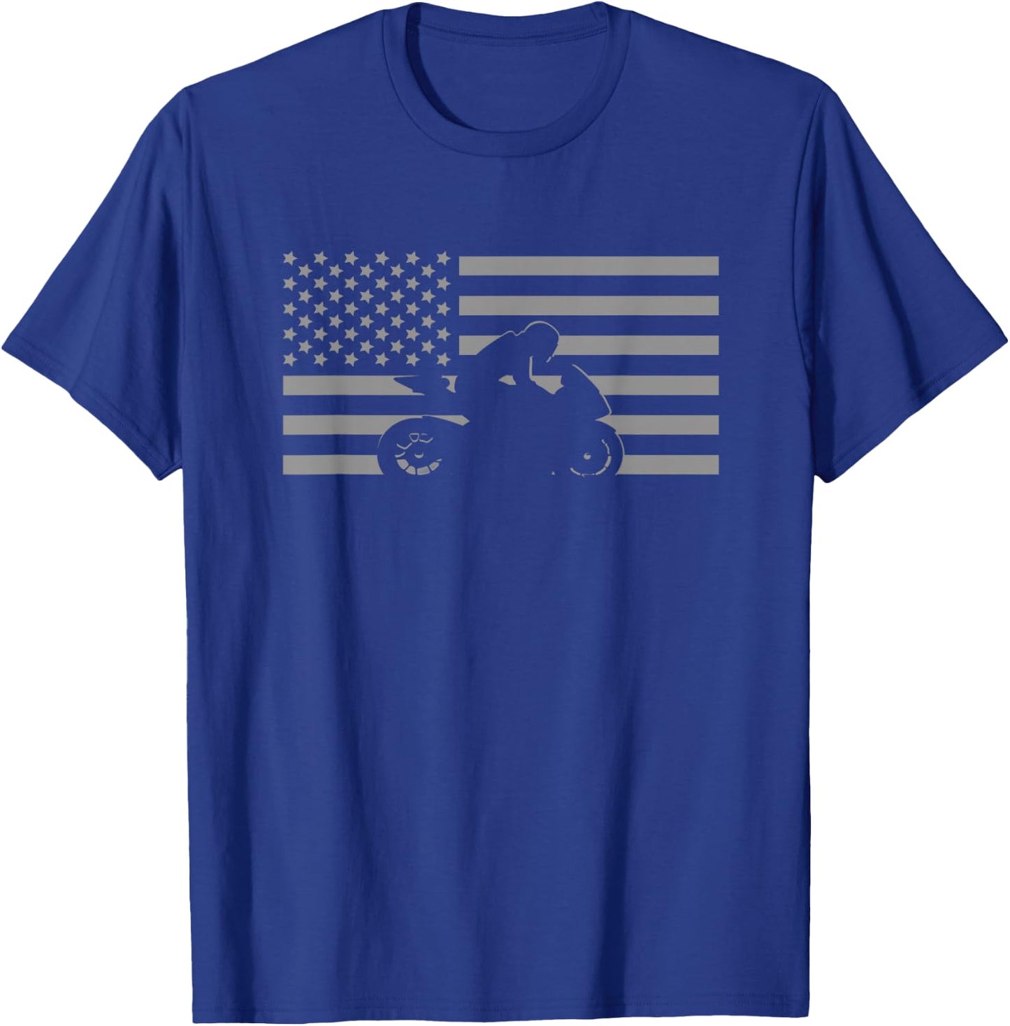 American Flag Motorcycle Apparel - Biker Motorcycle T-Shirt - T-Shirt | Royal