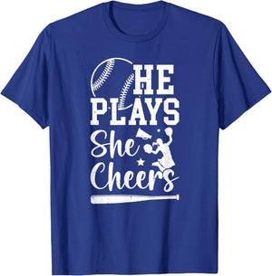 He Plays She Cheers Baseball And Cheer Mom T-Shirt - T-Shirt | Royal