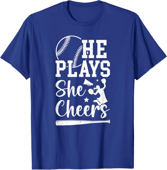 He Plays She Cheers Baseball And Cheer Mom T-Shirt - T-Shirt | Royal