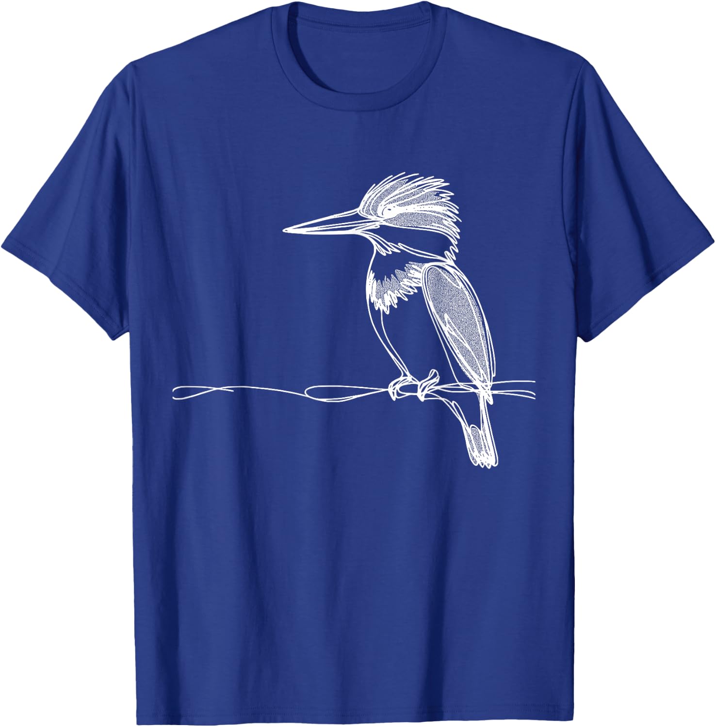 Line Art Bird & Ornithologist Belted Kingfisher T-Shirt - T-Shirt | Royal