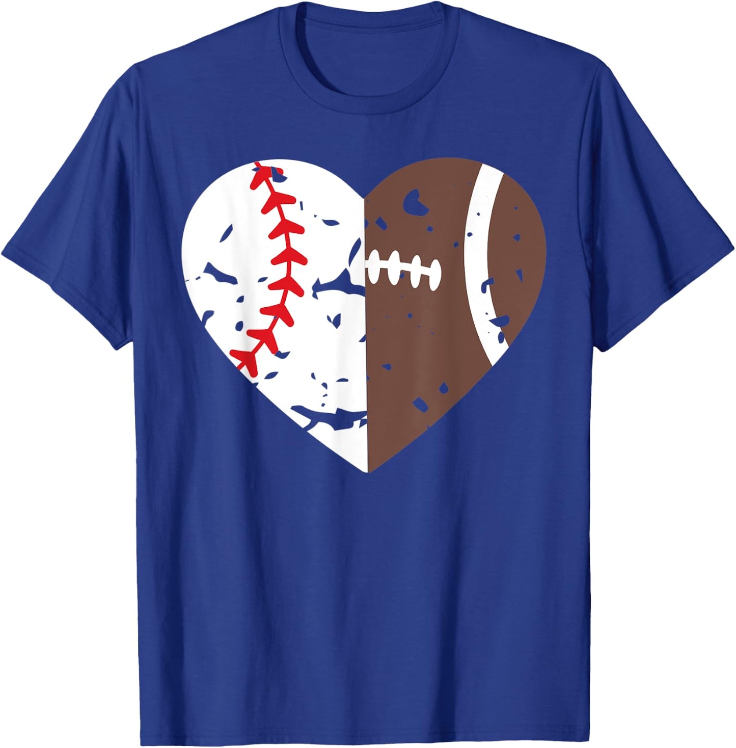 Half Baseball Half Football Heart Players T-Shirt - T-Shirt | Royal