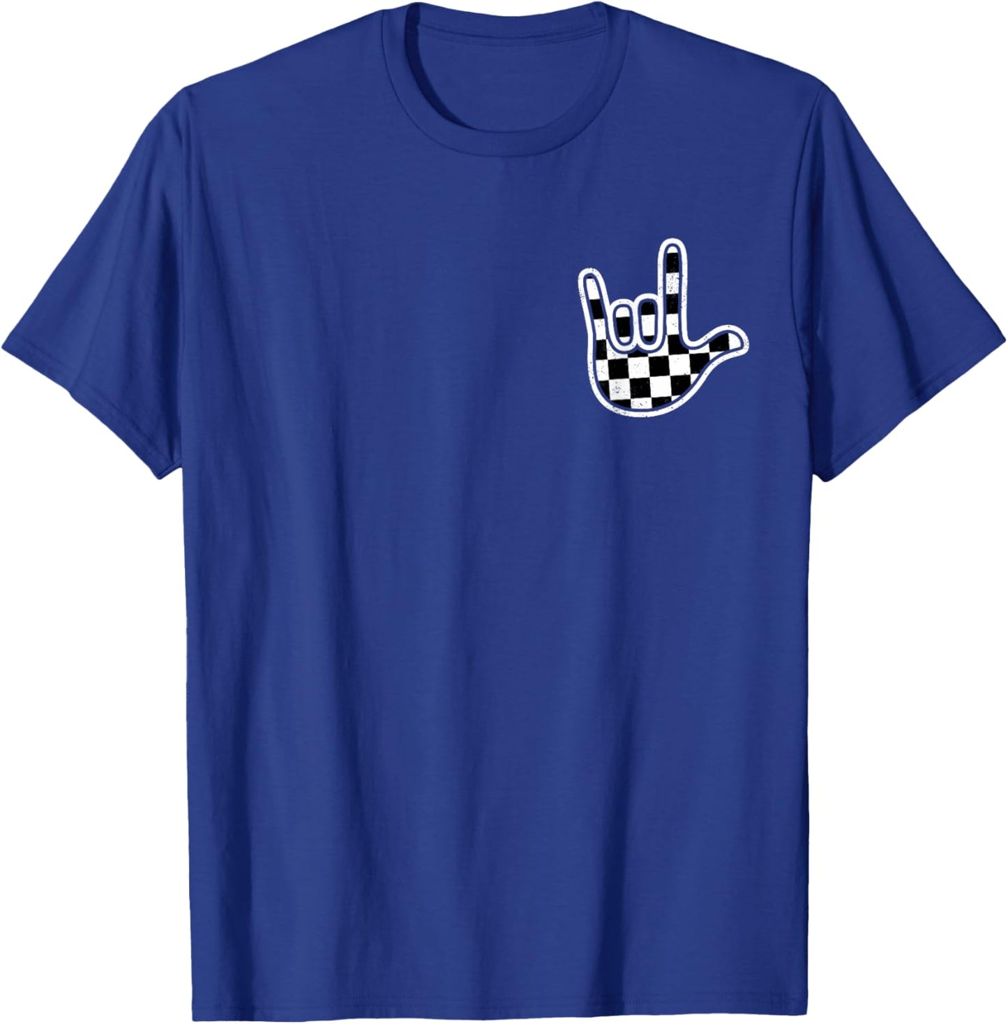 Checkered ASL Race Car Flag Retro Kids Teens Boys ASL T-Shirt - T-Shirt | Royal