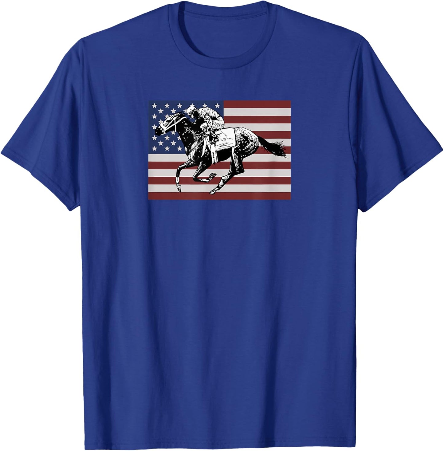 Horse Racer American Flag - Patriotic Equine Horse Race USA T-Shirt - T-Shirt | Royal