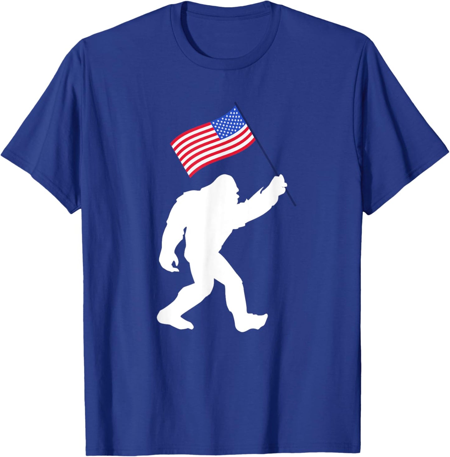 Bigfoot With American Flag Funny 4th Of July T-Shirt - T-Shirt | Royal
