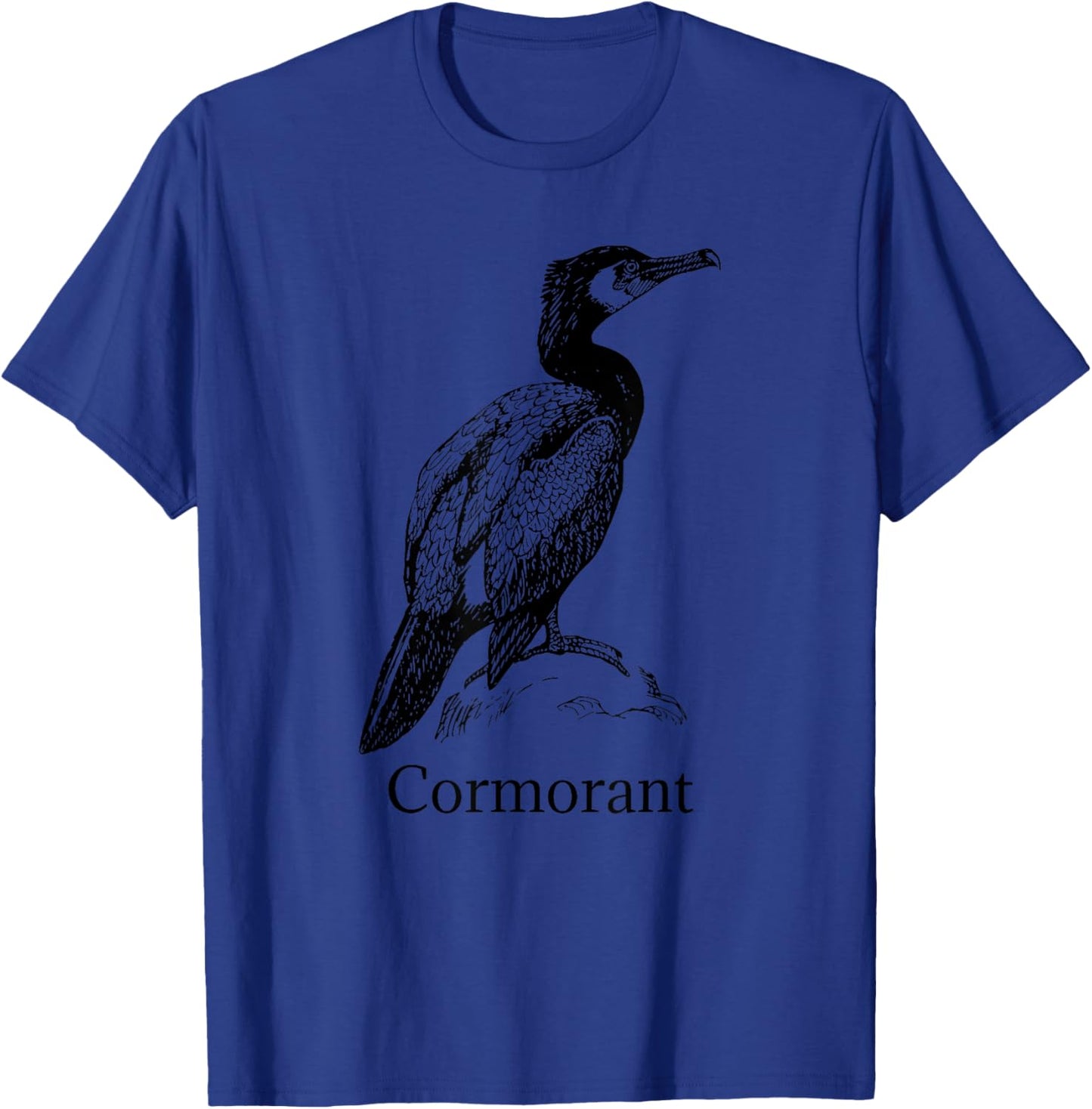 Cormorant Bird Ornithology Black Line Drawing T-Shirt - T-Shirt | Royal