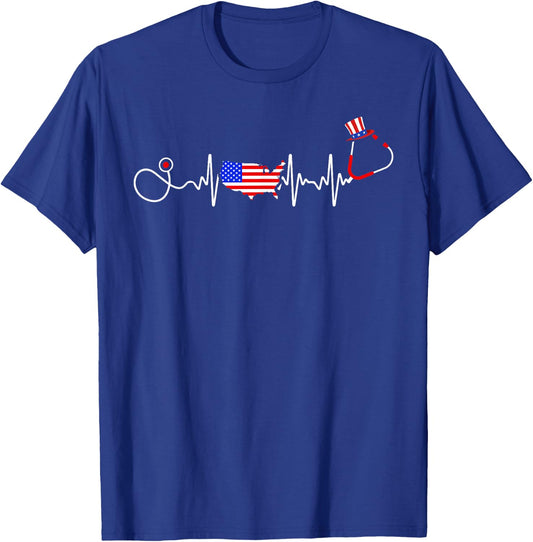 American Nurse 4th Of July USA Flag Map Patriotic RN Nursing T-Shirt - T-Shirt | Royal