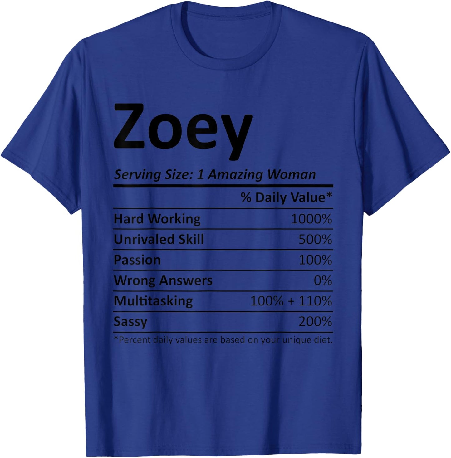 Zoey Nutrition Personalized Name Funny Idea T-Shirt - T-Shirt | Royal