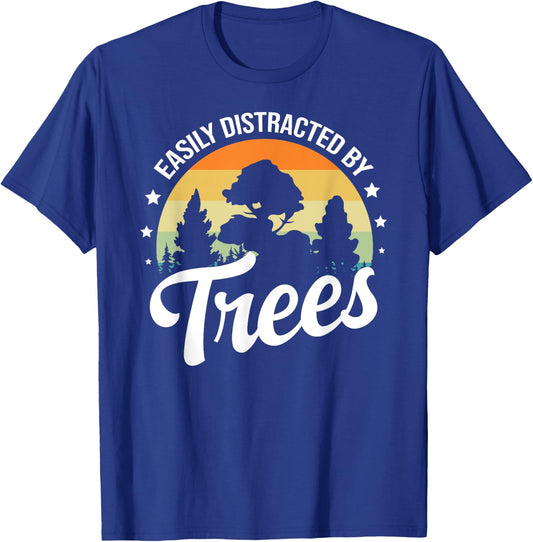Easily Distracted By Trees women & Kids Retro Vintage Arborist Tree Lover Black Small T-Shirt - T-Shirt | Royal