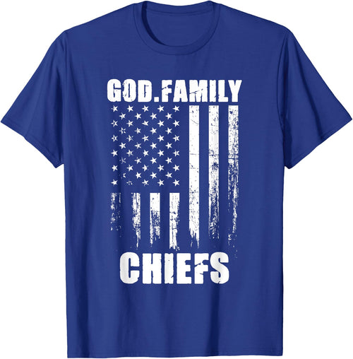 God. Family. Chiefs. Vintage USA Flag