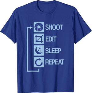 Shoot Edit Sleep Repeat Photography T-Shirt - T-Shirt | Royal