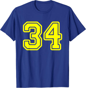 Yellow Sports Team Number #34 T-Shirt - T-Shirt | Royal