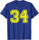 Yellow Sports Team Number #34 T-Shirt - T-Shirt | Royal
