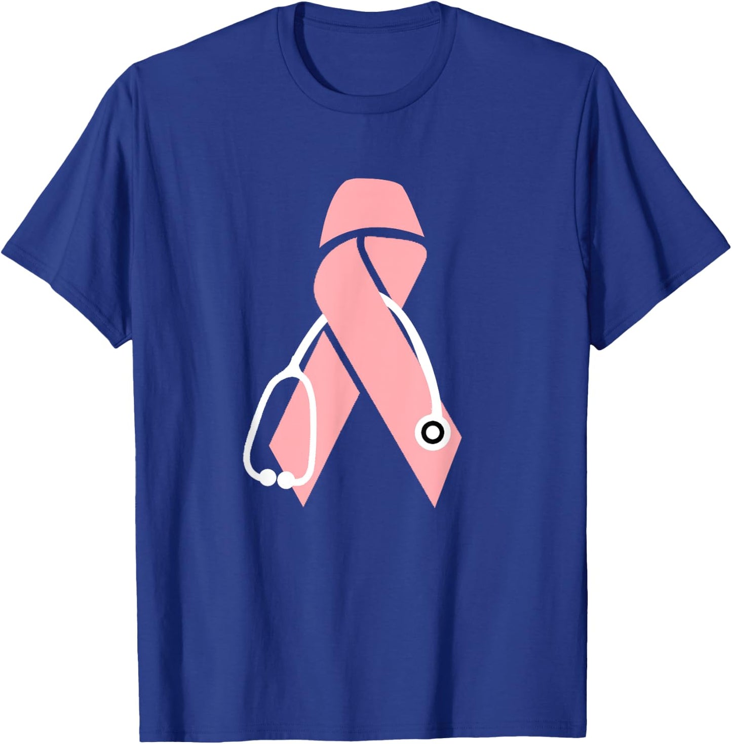 Breast Cancer Awareness Scrub Top Pink Ribbon Stethoscope T-Shirt - T-Shirt | Royal