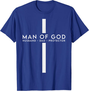 Man of God Husband Dad Protector Christian Dad Father's Day T-Shirt - T-Shirt | Royal