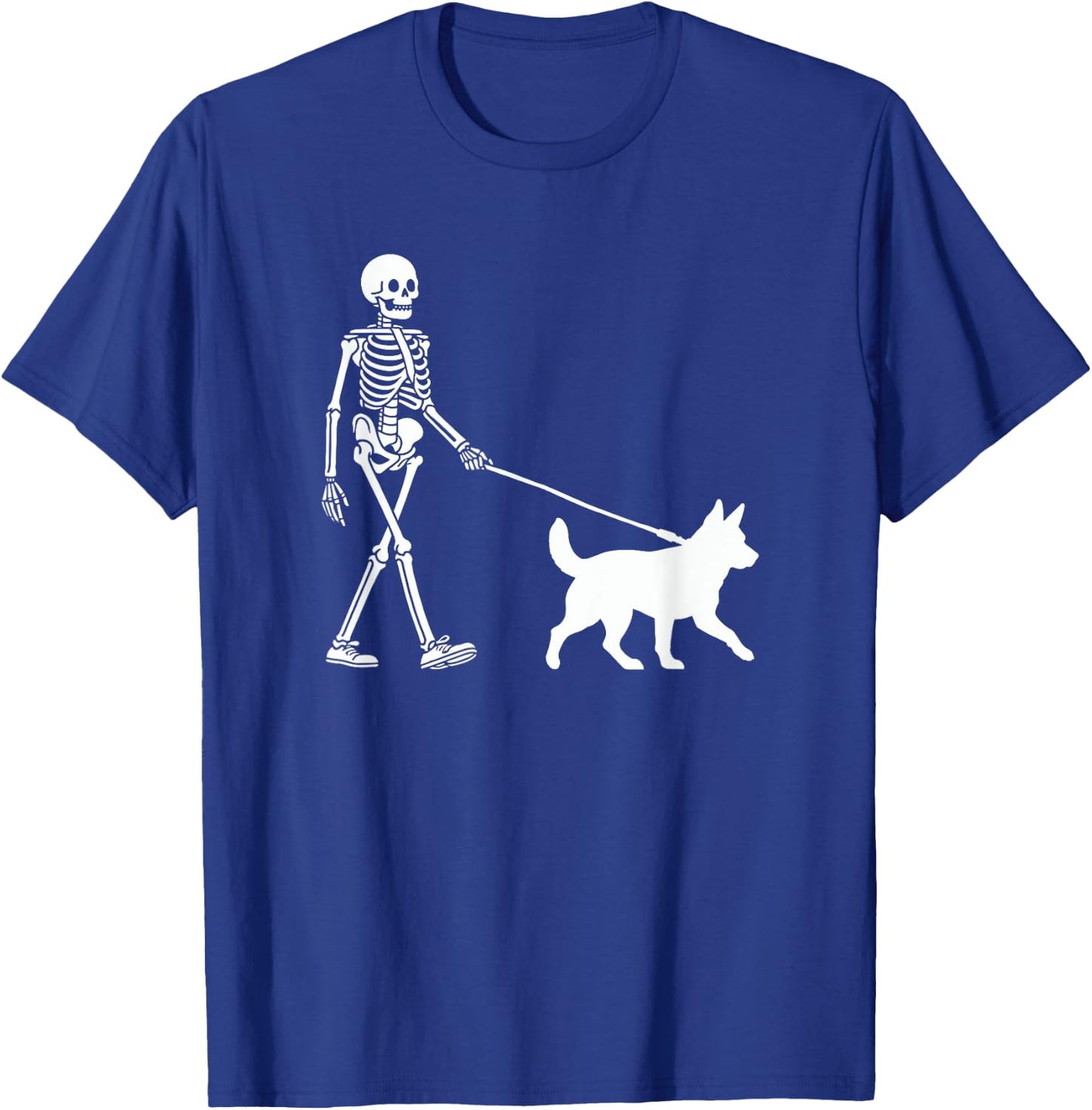 Skeleton Walking a Dog Blue Heeler Halloween Outfit Men Women Kids T-Shirt - T-Shirt | Royal