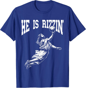 Easter Basketball He Is Rizzin' Jesus Basketball T-Shirt - T-Shirt | Royal