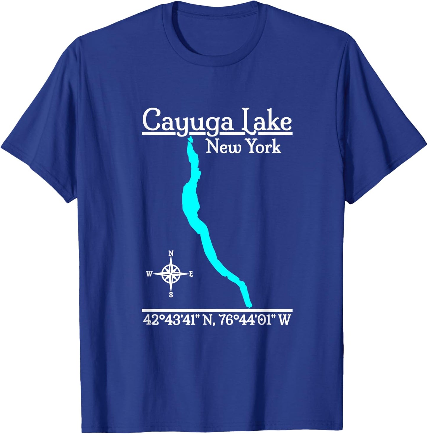 Designed by GeoGearCo Cayuga Lake - New York - -Adults - Black - Small - Short Sleeve - Modern - Nature - Camping - All Seasons T-Shirt - T-Shirt | Royal