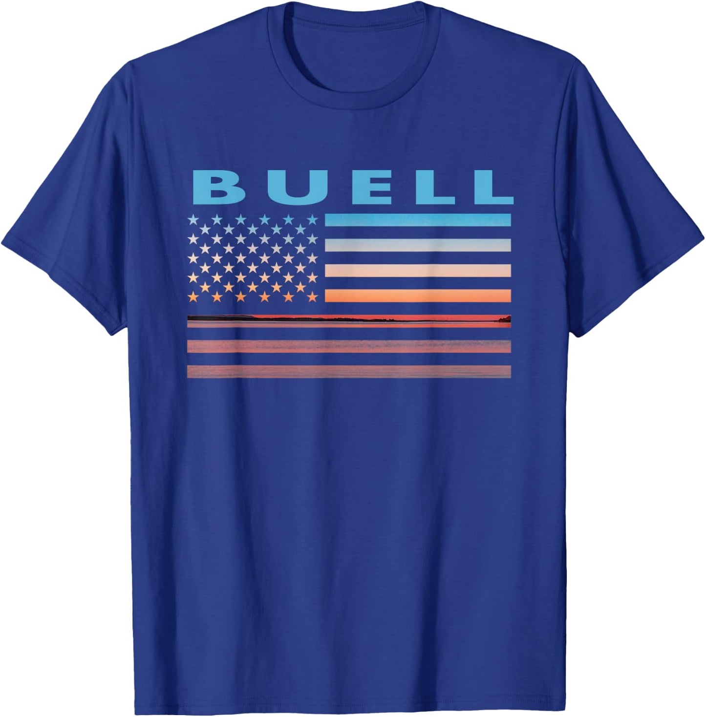 Vintage Sunset American Flag Buell, Montana Men T-Shirt - T-Shirt | Royal