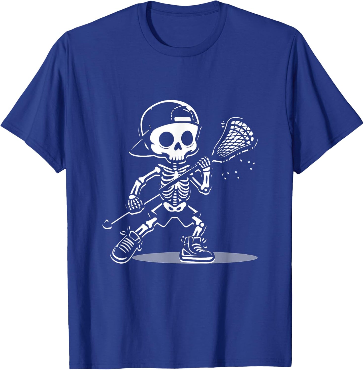 Kid Halloween Skeleton Playing Lacrosse Sport Player Costume T-Shirt - T-Shirt | Royal