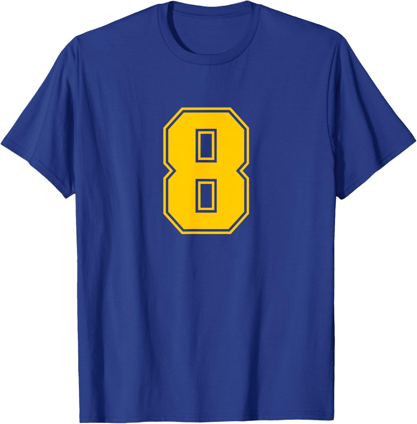 Number #8 Yellow Sports Team Number T-Shirt - T-Shirt | Royal