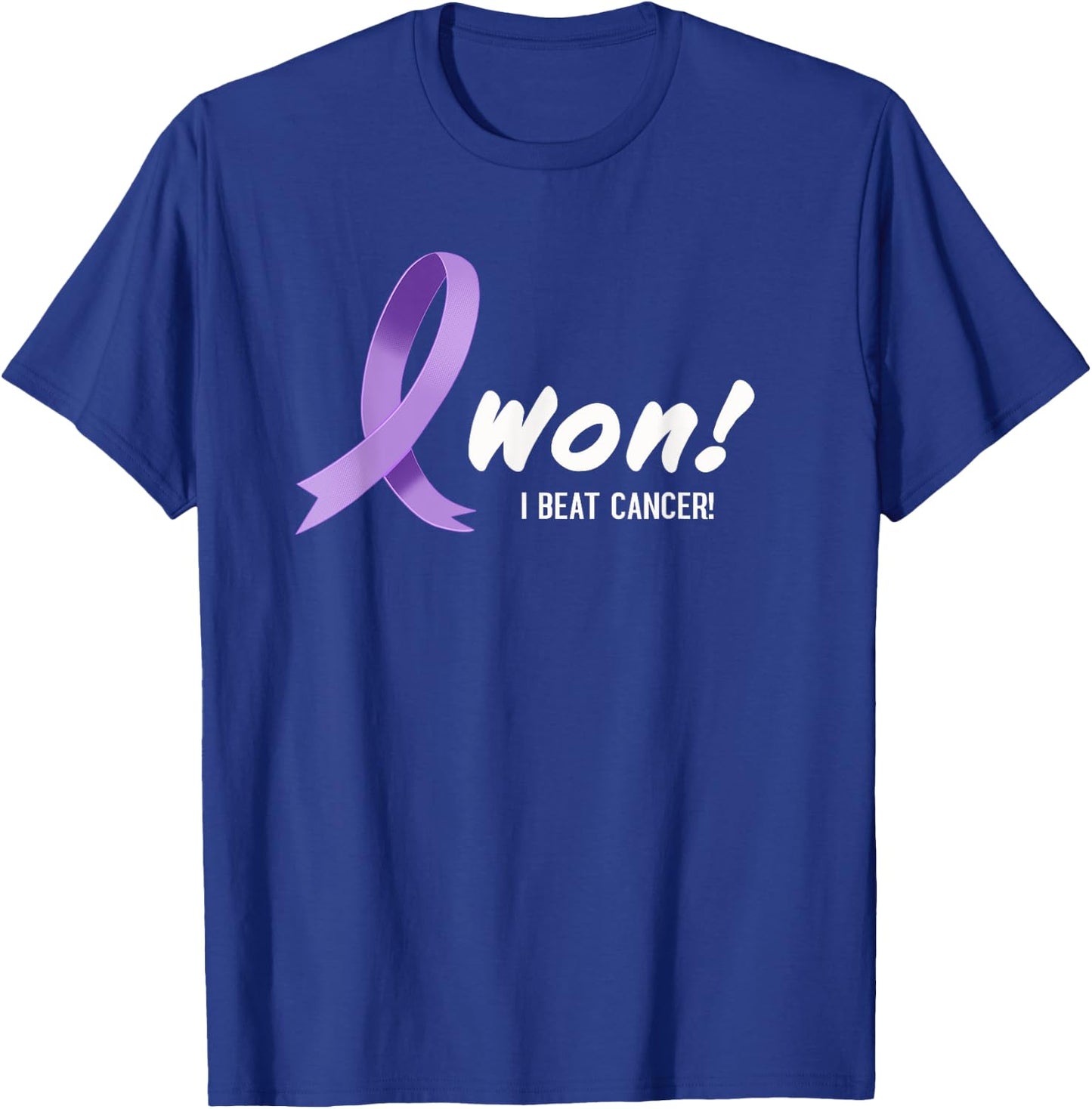 I Beat Cancer, I Won! Lavender Ribbon For All Types Cancer T-Shirt - T-Shirt | Royal